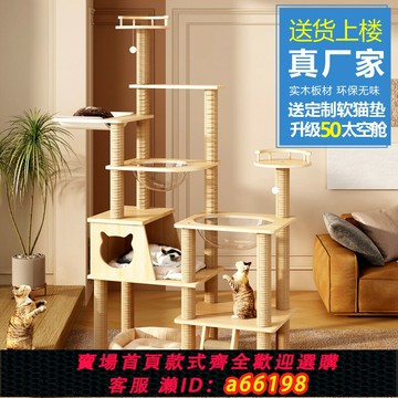 【台灣公司 可開發票】實木貓爬架貓窩一體 大型貓咪通天柱 多貓家庭適用加寬太空艙