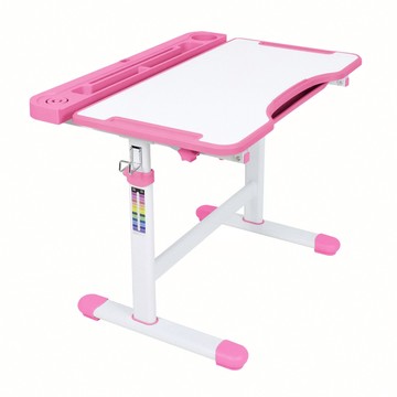 E-home JOJO喬喬兒童升降成長桌 附燈+書架 符合SGS國際甲醛低含量P2標準 開放式分隔離置物槽 防潑水MDF材質 桌腳印製尺寸刻度  粉紅色