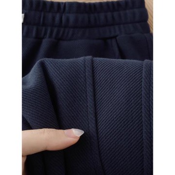 舒適休閑又百搭 300g重磅藏青色斜紋休閑褲女美式束腳衛褲男秋季