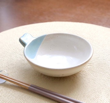 白色釉藥湯碗 藍色點綴 1