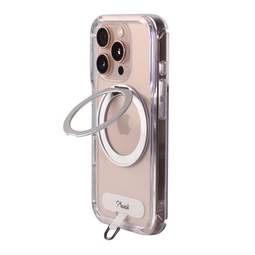 Moxbii 極空戰甲 旋轉磁吸支架 + 保護殼 可多次清洗 按鍵反應靈敏 支持無線充電  iPhone 15 Pro Max  亮面航太銀 + 白色掛片