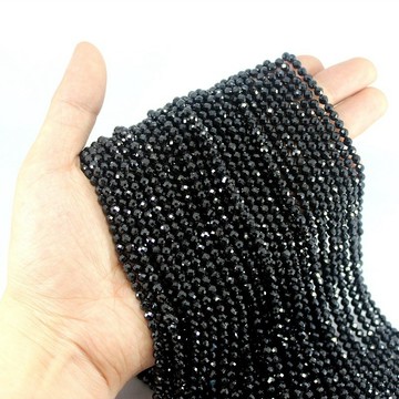 Ty0718--天然黑色尖晶石切割圓形珠子，散珠，半成品，適用於手工DIY手鍊、項鍊和珠寶配件。