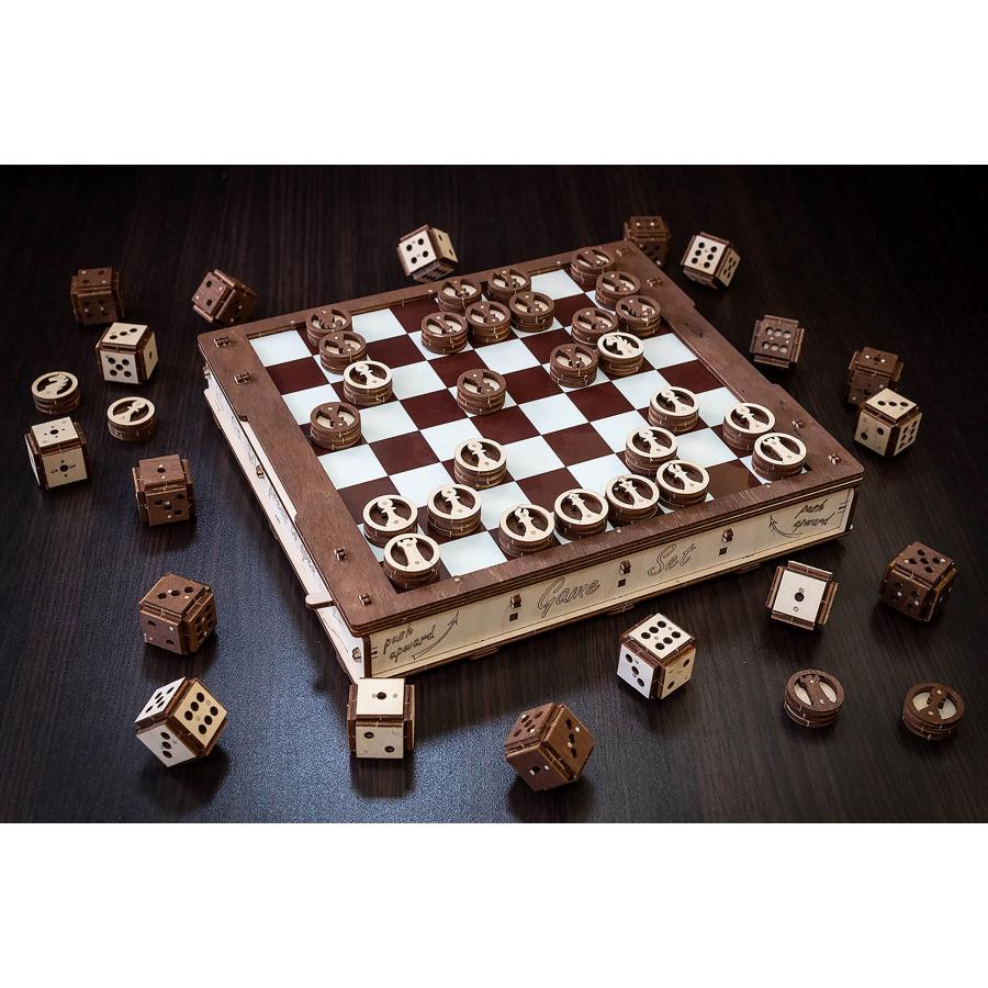 EWA ゲームセット 3D木製パズル＝ボードゲーム ( Game Set Eco Wood