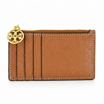 TORY BURCH TB MILLER荔枝紋卡片零錢夾-棕