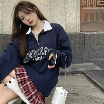 韓版寬鬆翻領刺繡長袖上衣【W399】