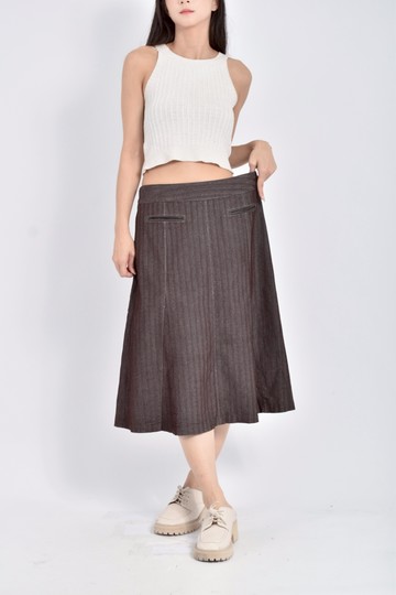 (L) jiarjia質感條紋棕色長裙