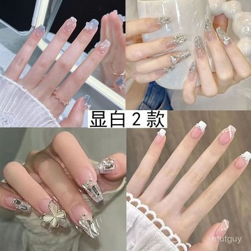美甲穿戴甲新款高級純慾風山茶花指甲貼美甲貼中長顯白梯形美甲片 AP9R