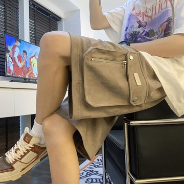 多口袋工裝褲男夏季潮牌日系復古休閑褲麂皮絨褲子男士大碼五分褲