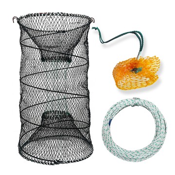 超大型漁籠 + 誘餌袋 + 10米漁籠繩 套組  黑色  85 x 50 公分