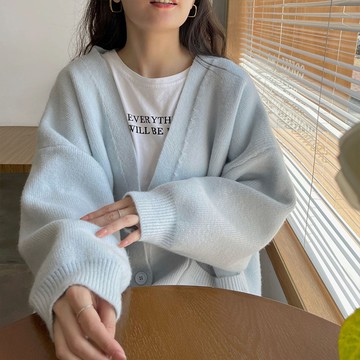 韓版慵懶風軟糯寬鬆V領針織外套【J287】