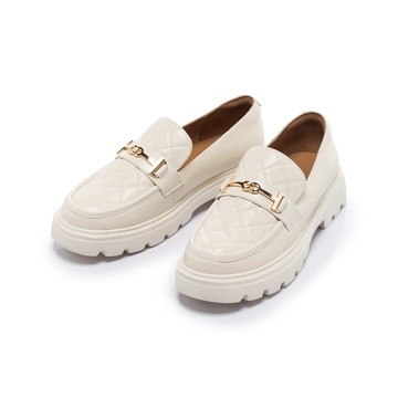 小時光 率性馬銜釦菱格厚底樂福鞋 奶油 (5B2995)