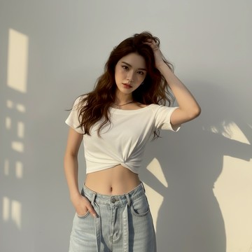 寬鬆斜肩側扭結短T-白【KT224831】