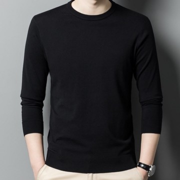 [米蘭精品] 針織衫長袖毛衣-圓領基礎款保暖百搭男上衣3色74it77