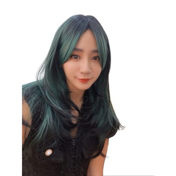 台灣現貨 魔髮樂 全頂假髮 長髮 C9039 ｜綠色挑染 層次直髮 萬聖節假髮 整頂假髮 仿真假髮