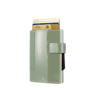 放心出遊去【OgonDesigns】Cascade Wallet SNAP RFID 法國安全防盜環扣真皮三摺錢包 - Glossy Lichen 漆光灰湖綠 旅行 出國 出遊 送好友