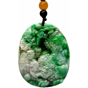 淡紫帶正陽綠山水畫 天然A貨翡翠玉石吊墜子項鍊H46