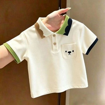 Mini baby🌷純棉夏季卡通可愛男女兒童裝寶寶立體口袋短袖T恤polo衫上衣