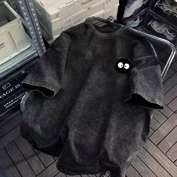 【Veee】100%純棉t恤 韓版寬鬆百搭 衣服 水洗黑印花 韓系衣服 短袖t恤 寬鬆短袖上衣 女裝 顯瘦上衣 寬鬆上衣