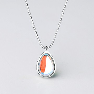 925純銀項鏈女日系風簡約水滴形合成琉璃甜美吊墜漸變鎖骨銀鏈