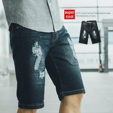 【N9662J】造型抓破深藍刷色牛仔短褲(UC1915)