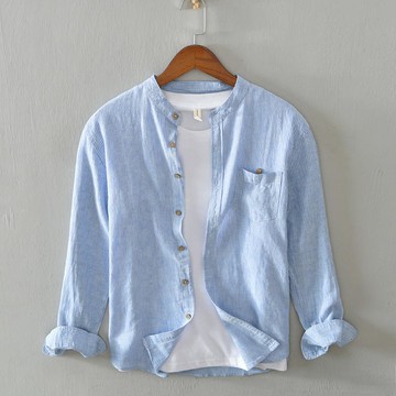 【巴黎精品】現貨+預購 襯衫長袖上衣-文藝百搭條紋修身男裝4色a1et24