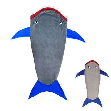 2019鯊魚睡袋美人魚睡袋兒童法蘭絨睡袋兒童防踢被睡袋鯊魚睡袋鑫弘-萌寶童裝可開發票