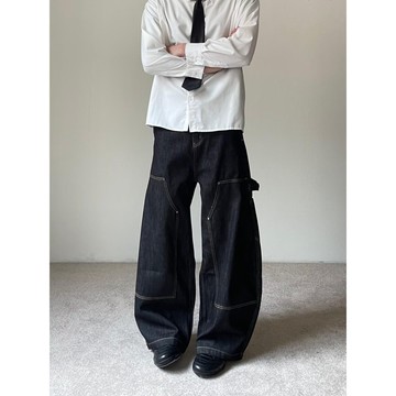 時尚潮流藍色牛仔褲男冬季新款休閒百搭寬鬆長褲男