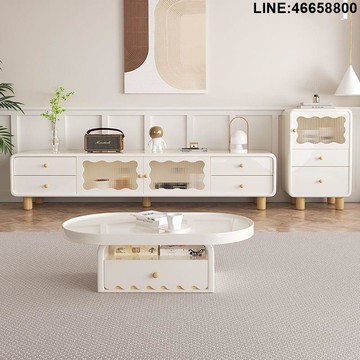 免運 開立發票 電視櫃 收納櫃 儲物櫃 落地櫃 背景櫃 新款電視櫃茶幾組合原木奶油風小戶型客廳現代簡約白色電視機地櫃 支持訂製