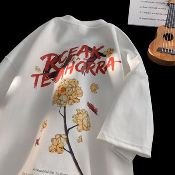 網紅純棉t恤男夏季重磅短袖青少年學生半袖體恤美式高街印花上衣