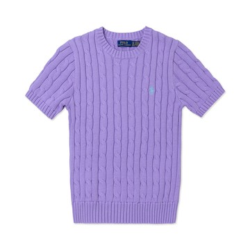 RALPH LAUREN POLO 熱銷圓領刺繡小馬短袖麻花毛衣(女)-淺紫色