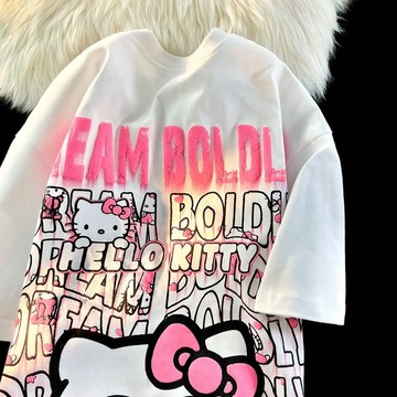 ⭐臺灣出貨⭐100%純棉300克重磅潮牌日系hellokitty卡通印花t恤夏高街美式寬鬆