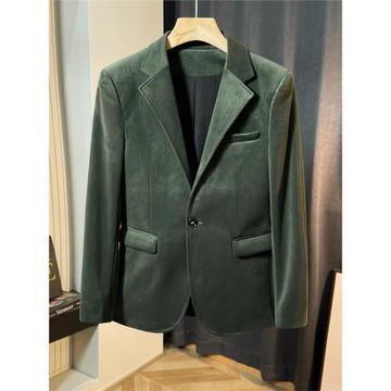 痞帥男士休閑燈芯絨西服輕奢型男修身商務絨布西裝時尚單西外套潮