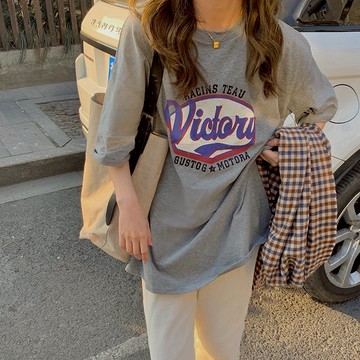 ZUCA”S - 美式洗舊感印花短袖上衣 復古 街頭 T恤 寬鬆短T 短袖T 韓T 女上衣 - F-59