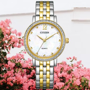 CITIZEN星辰 LADYS系列 白蝶貝 時尚水晶腕錶 31.2mm / EL3104-54D