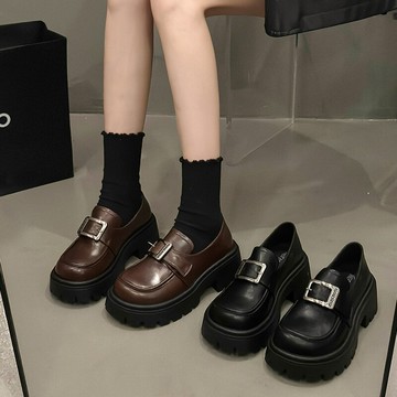 厚底增高真皮魔術貼樂福鞋女2025春新款復古英倫風小皮鞋粗跟單鞋