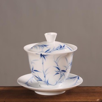 熹言白瓷手繪三才蓋碗家用陶瓷泡茶碗大容量功夫茶具茶杯大號中式