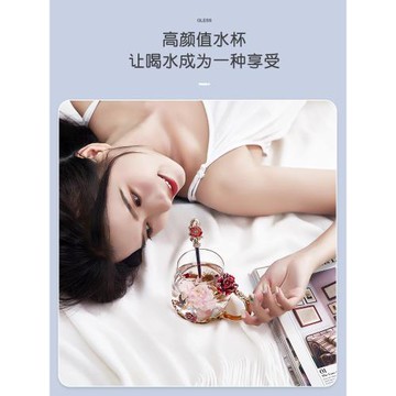 諾詩曼琺瑯彩透明玻璃泡花茶水杯女好看的杯子家用帶蓋精致禮盒裝
