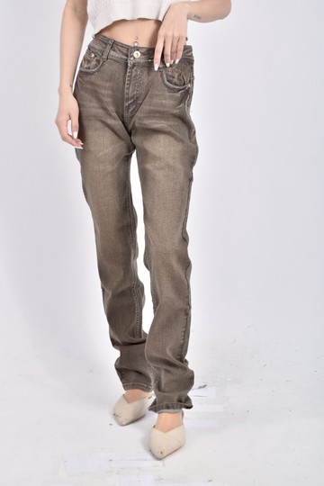 (S) sunnpyuows丹寧牛仔棉質黃色長褲