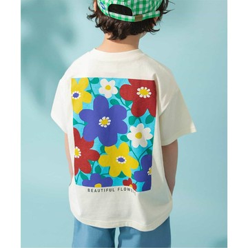 日本 BREEZE - [必收] 百搭美式印花短袖上衣-背後的花-白