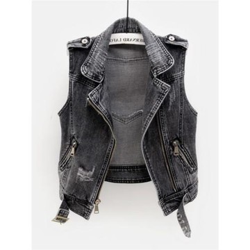 RIRI BAO美式復古氣質百搭無袖牛仔馬甲女春秋新款寬松短款外套潮