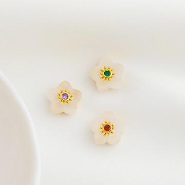 XS-沙金包金保色鑲鋯石琉璃花隔珠鏤空五瓣花朵桃花串珠diy手工配件