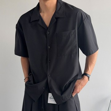正韓清涼微光澤透氣開領單口袋短袖襯衫 4色 YUPPIE 預購商品 0525