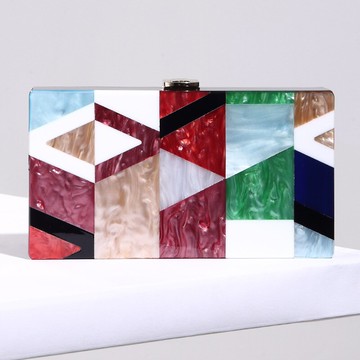 現貨+預購 晚宴包鍊條手拿包-七彩壓克力拼接方型女包包2色73vj27【獨家進口】【米蘭精品】