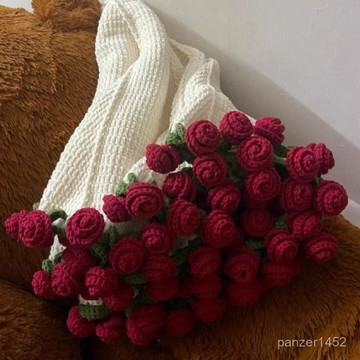 🔥桃園有貨🔥【店鋪熱銷】玫瑰花束毯子diy材料包鬱金香花毯毛綫團手工編織毯子送閨蜜禮物 VB9O