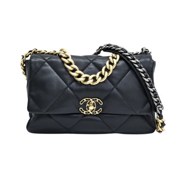 CHANEL 香奈兒 黑色 菱格紋 羊皮 19 兩用包 【二手名牌BRAND OFF】