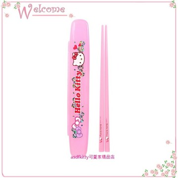 asdfkitty*特價 韓國製 KITTY粉蝴蝶結筷子含外出餐具盒-輕量好攜帶