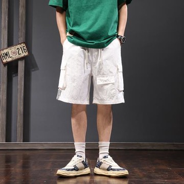 松緊腰白色工裝短褲男潮牌休閑五分褲寬松闊腿褲夏季薄款中褲潮流