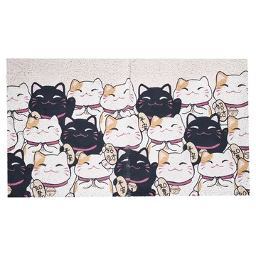 北歐風刮沙絲圈地墊 塑膠PVC材質  90 x 60cm  招財貓 白色 + 黑色  1個
