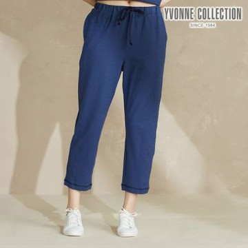 YVONNE 以旺傢飾 素色剪接長褲-深藍（M/L）