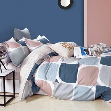 J-bedtime 床寢時光 純棉床包枕套3件組 S9292L  撞色青春 藍色  Queen Size  床包 + 枕套 2個